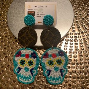 Upcycled sugar skull beaded earrings